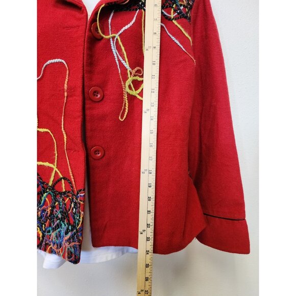 Bala Bala Jacket Women Medium Red Abstract Yarn Faux Wool Vintage Artsy - Picture 2 of 11